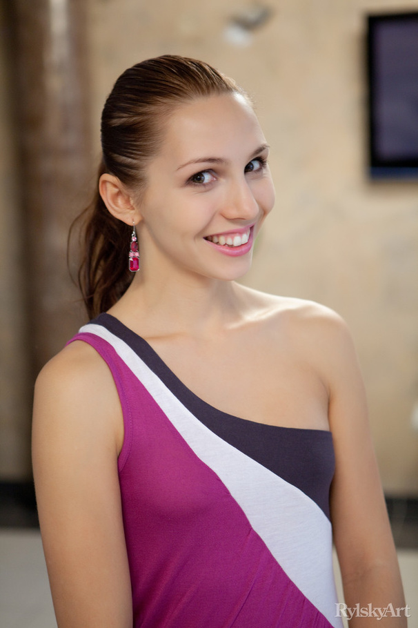 Cherry brunette in colorful dress shows tas - XXX Dessert - Picture 1