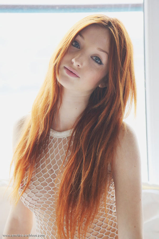 Thin red-haired tart in a white mesh top an - XXX Dessert - Picture 1