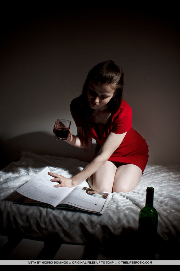 Cute hairy chick in red gets horny reading  - XXX Dessert - Picture 1