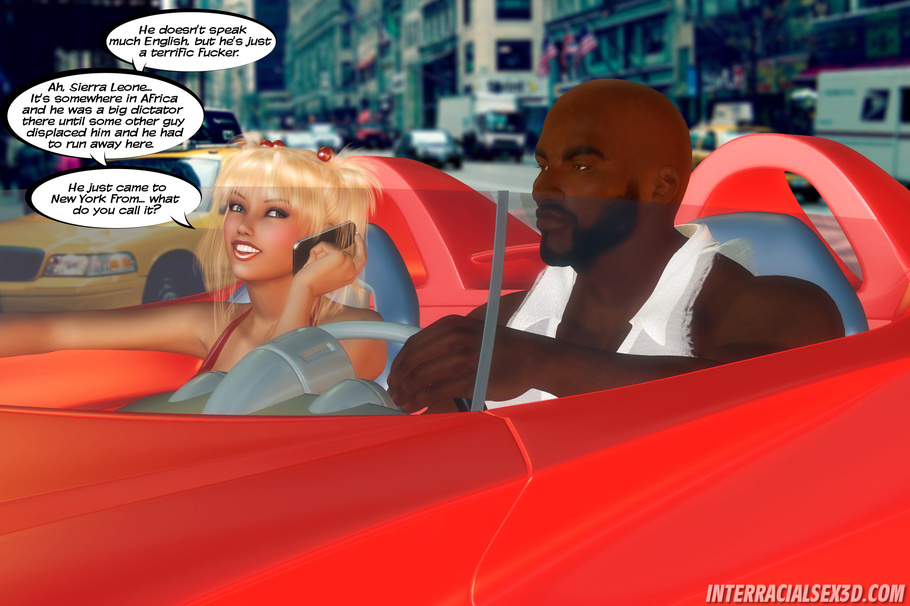 Blonde hooker in red latex seducing black driver to sex ...