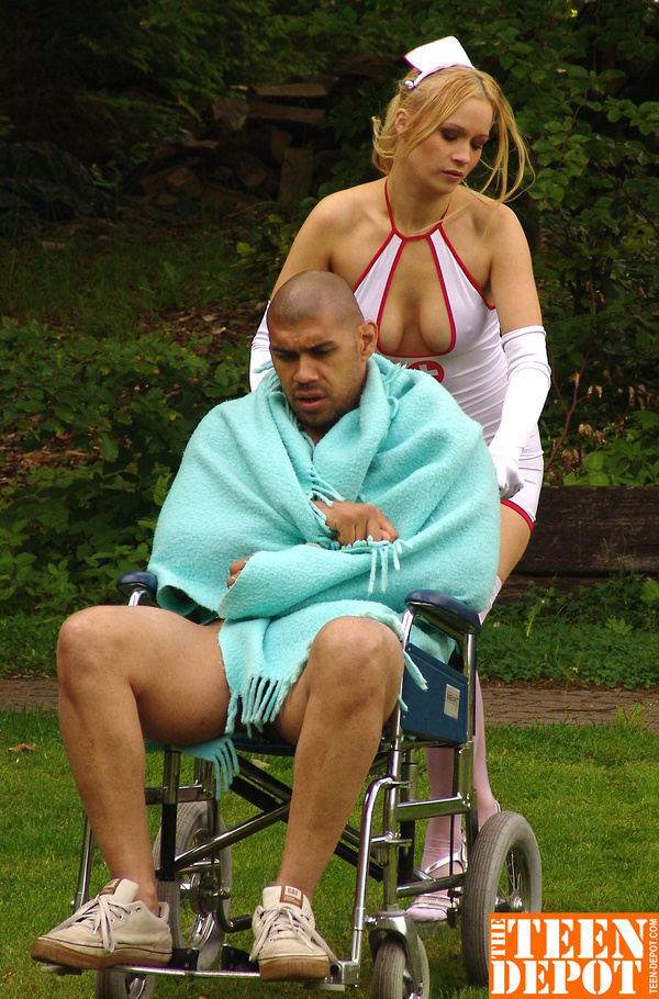 Naughty nurse takes her patient in a park and sucks his cock before she lets him fuck her in different positions wearing her red and white uniform. - XXXonXXX - Pic 14