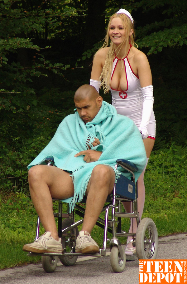 Naughty nurse takes her patient in a park and sucks his cock before she lets him fuck her in different positions wearing her red and white uniform. - XXXonXXX - Pic 15