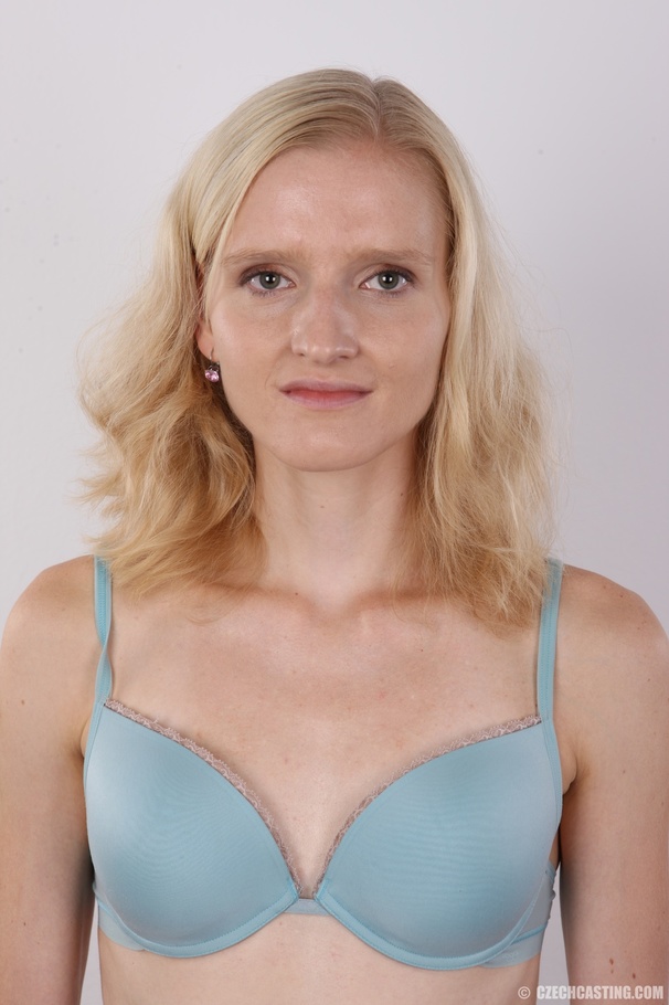 Skinny blonde in floral blouse, jeans skirt - XXX Dessert - Picture 6