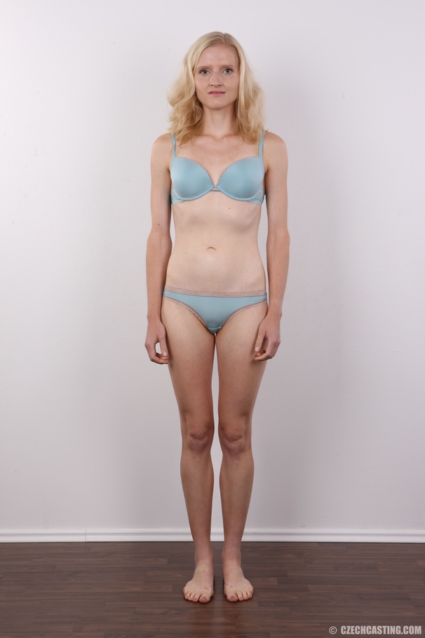 Skinny blonde in floral blouse, jeans skirt - XXX Dessert - Picture 7