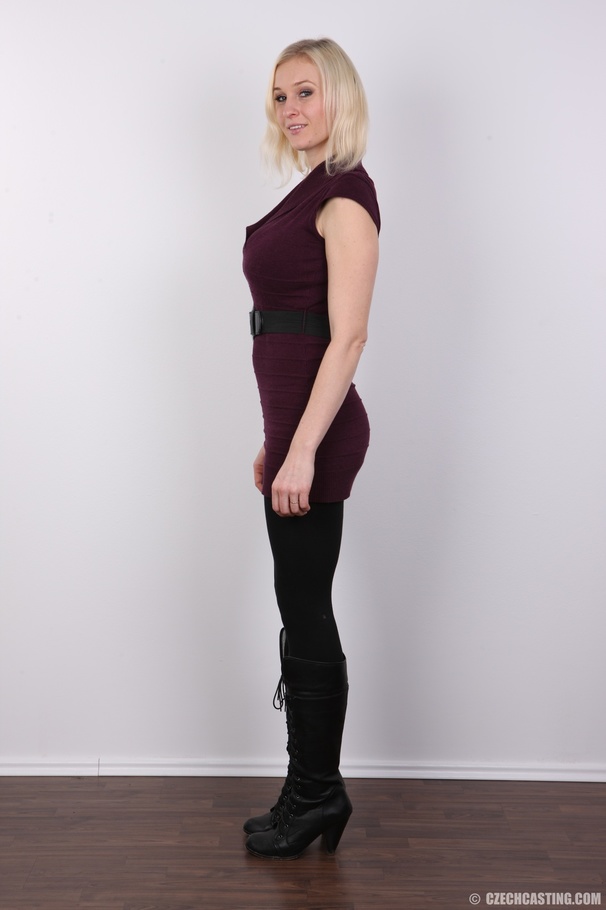 Blonde cutie posing in brown mini dress, bl - XXX Dessert - Picture 3