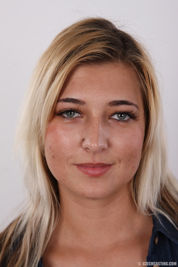 Cute blonde peels off her blue jacket, whit - XXX Dessert - Picture 1