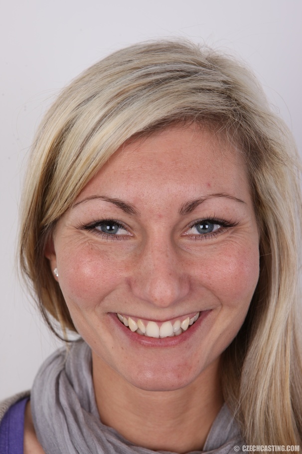 Skinny blonde in multi-gray stripe sweater, - XXX Dessert - Picture 1