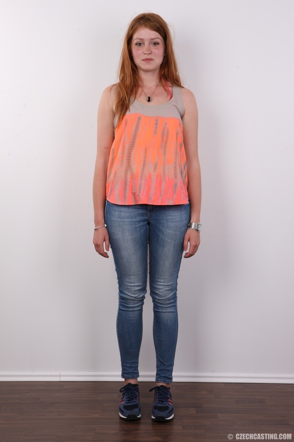 Cute redhead wearing orange blouse, blue je - XXX Dessert - Picture 2