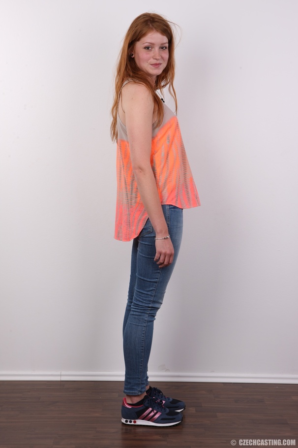 Cute redhead wearing orange blouse, blue je - XXX Dessert - Picture 3