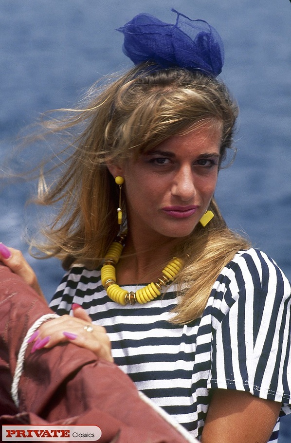 Sexy babe takes off her blue and white stri - XXX Dessert - Picture 1