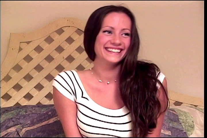 Beautiful hottie slowly strips off her white shirt with black stripes, white shorts and underwear then displays her smoking hot body with luscious tits on a green and white bed before she lets an old dude kiss her and rub her sweet pussy. - XXXonXXX - Pic 1