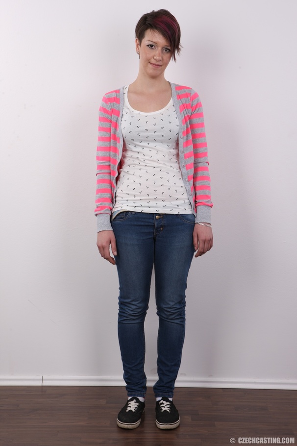 Enchanting minx in a striped sweater and je - XXX Dessert - Picture 2