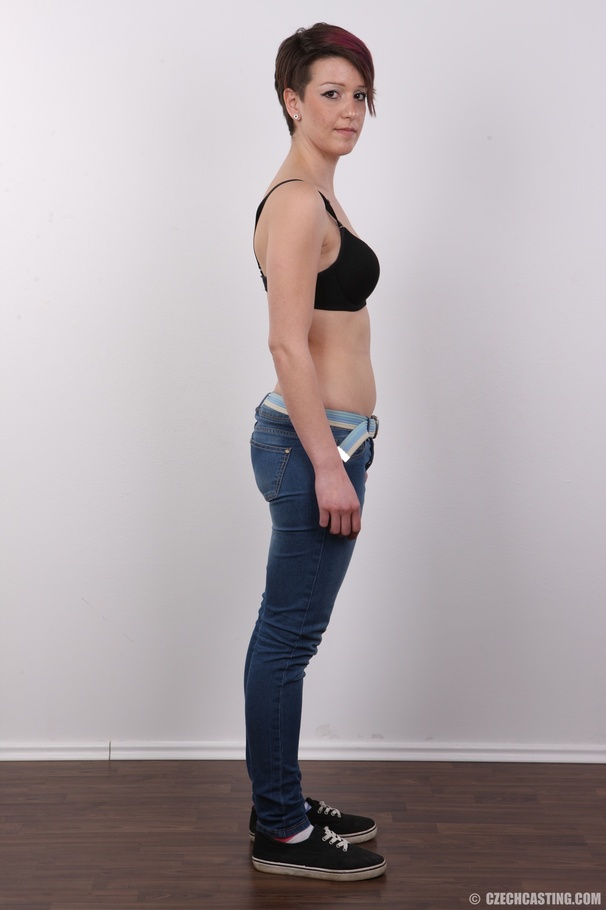 Enchanting minx in a striped sweater and je - XXX Dessert - Picture 5