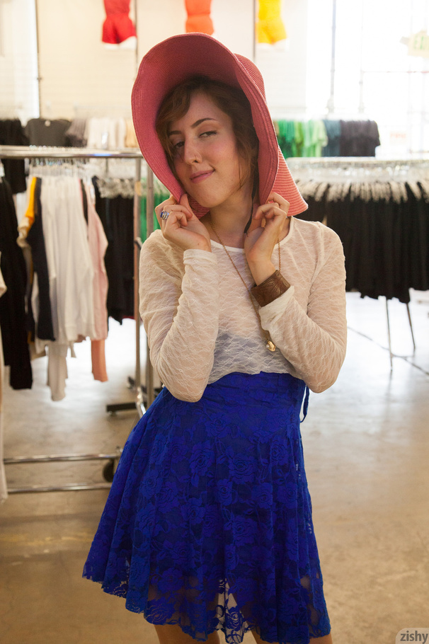 Cute redhead in white blouse, blue skirt an - XXX Dessert - Picture 8
