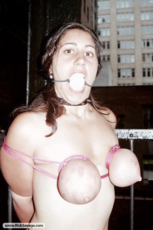 Tied up brunette slut gets her big tits squ - XXX Dessert - Picture 13