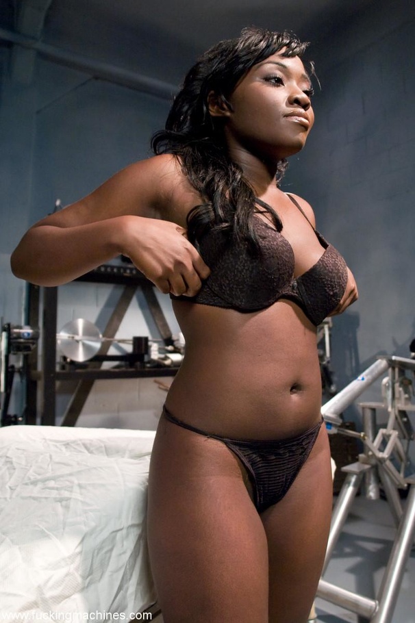 Busty ebony model stimulates her tits and t - XXX Dessert - Picture 1