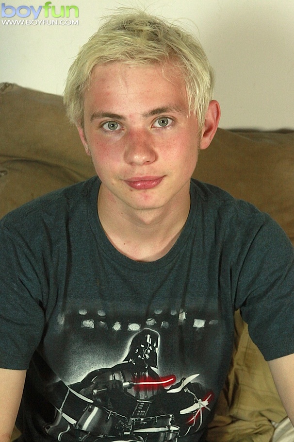 Nerdy blonde teen jerking off his big cock with his vibrator - XXXonXXX - Pic 2