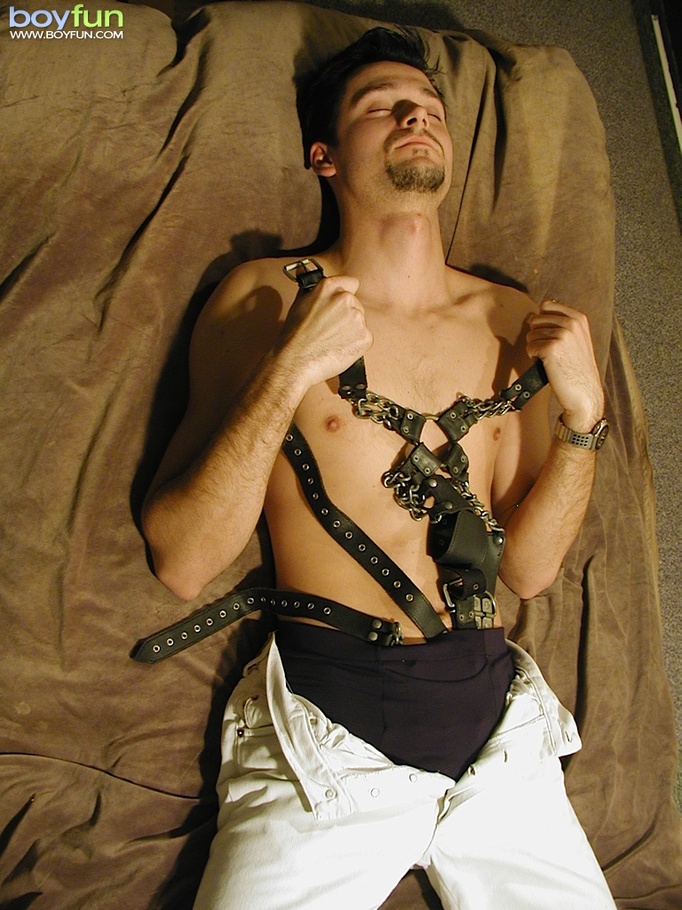Dark, sexy Latino with beautiful cock strips down to studded bondage gear - XXXonXXX - Pic 8