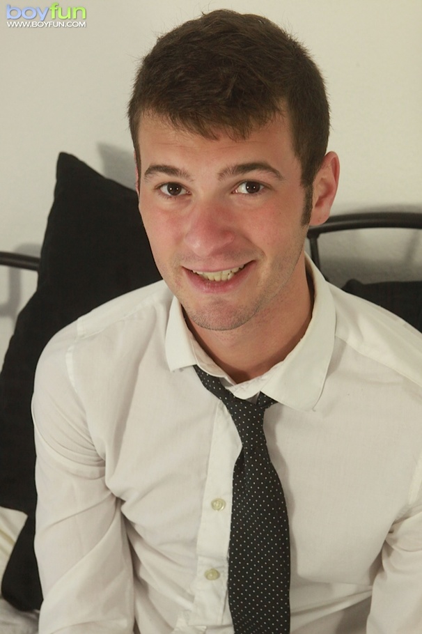 This kinky guy looks so pervert wearing a tie and cums on it - XXXonXXX - Pic 1