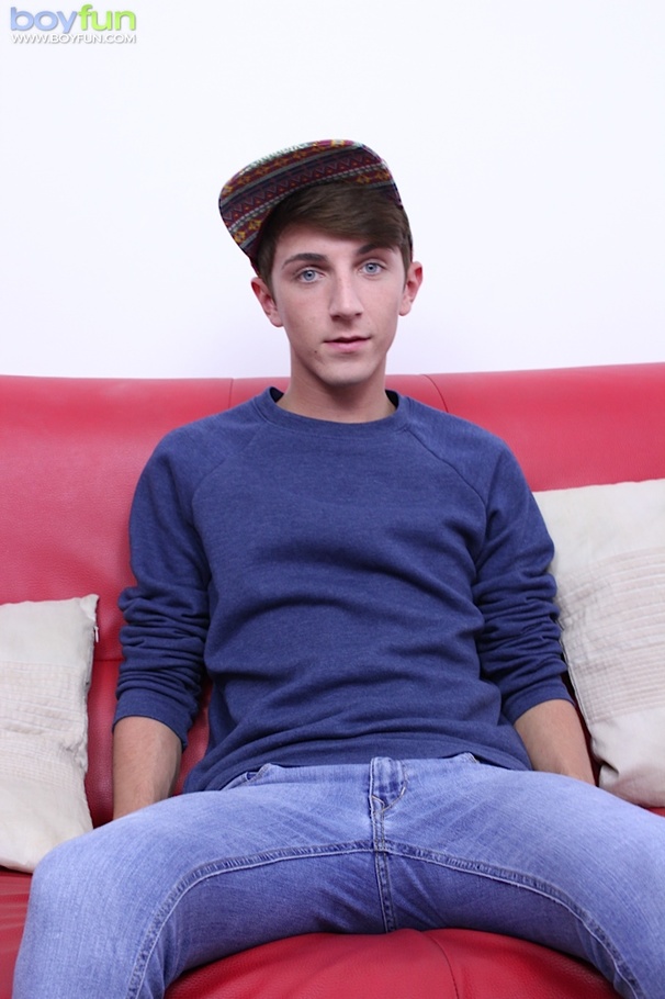 Sensual skinny cute dude plays with himself in couch and flashes his long thick cock - XXXonXXX - Pic 1