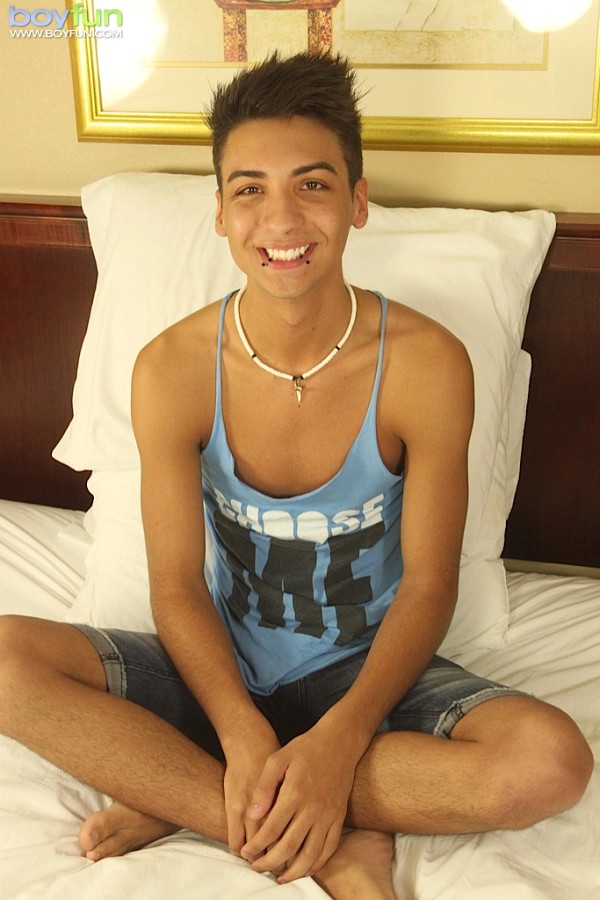 He beats off so hard and his cock gets so hard that he unloads his cum on himself - XXXonXXX - Pic 1