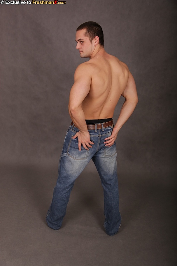 Hot dude takes off his red shirt and expose his stone hard big body before she pulls down his jeans and black boxers and reveals his humongous dick. - XXXonXXX - Pic 4