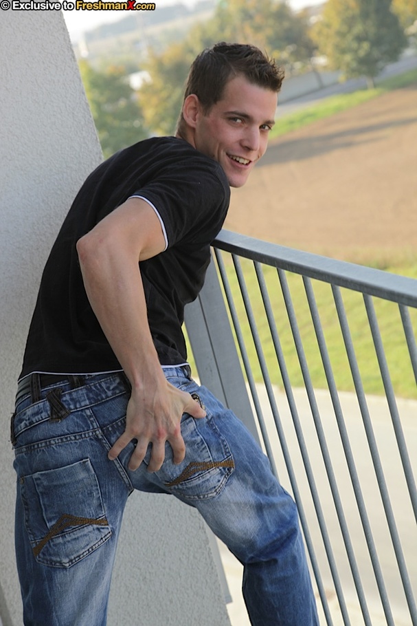Hot stud removes his black shirt and reveals his hard muscles before he pulls down his jeans and black brief then spreads wide and jerks off by a window. - XXXonXXX - Pic 3
