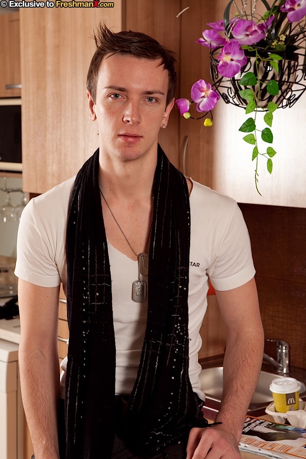 Hot dude peels off his white shirt and black pants then displays his hard stunning body on a brown stool before he takes off his red brief and shows his large cock in different positions. - XXXonXXX - Pic 1