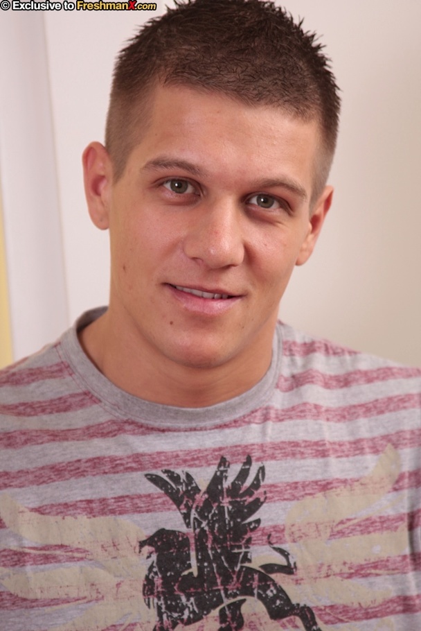 Sweet dude peels off his purple and gray shirt then teases with his strong hard muscles before he takes down his jeans and orange and yellow brief then strokes his big cock on a black chair. - XXXonXXX - Pic 2