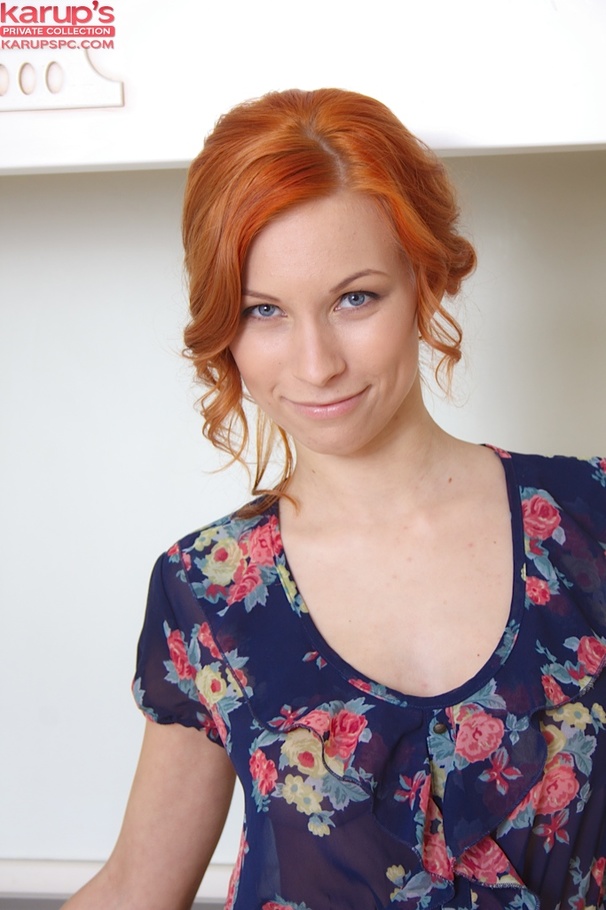 Sexy redhead slut in black stockings plays  - XXX Dessert - Picture 1