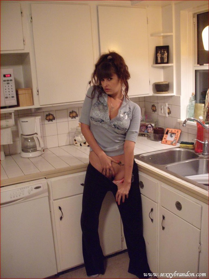 Gorgeous babe in gray shirt, black pants, w - XXX Dessert - Picture 1