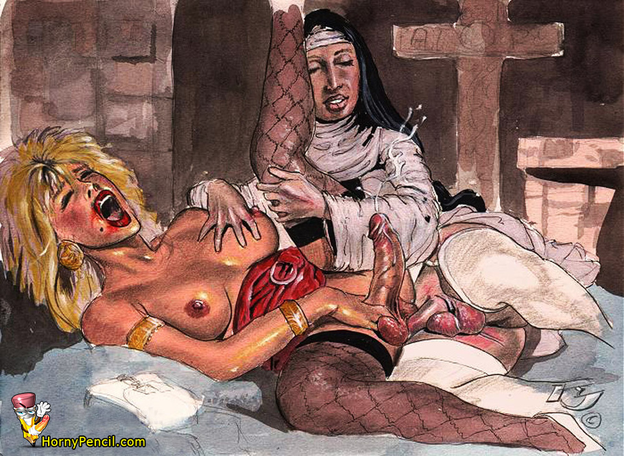 Shemale nun is a total cum slut who gets covered in jizz ...