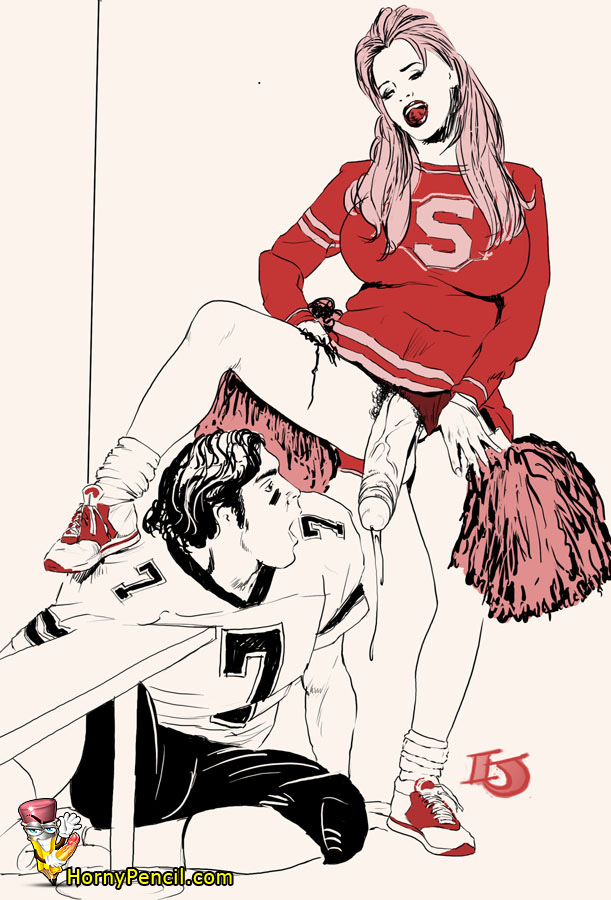 Huge Shemale Penis Pencil Drawings - Hot cheerleader shocks a football player with the huge dick ...