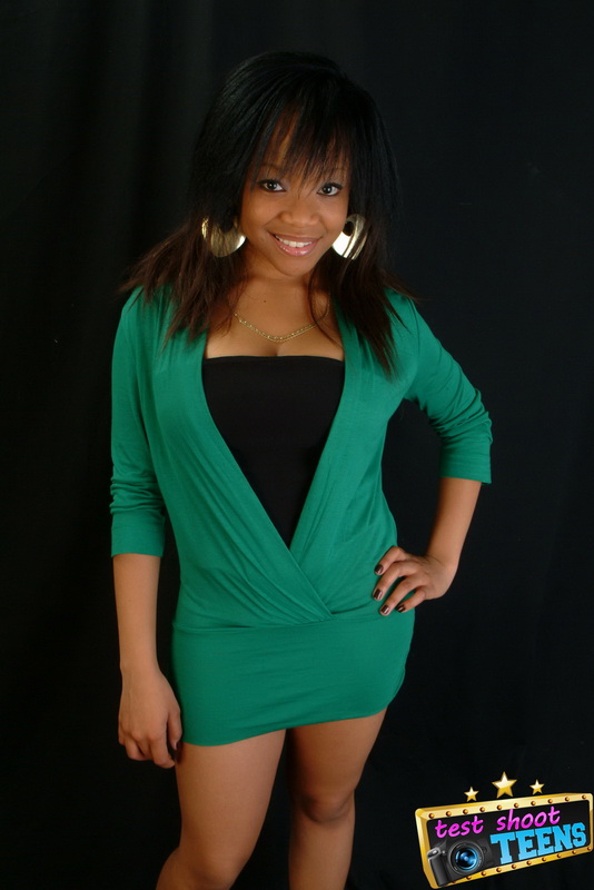 Sweet ebony babe in green and black outfit  - XXX Dessert - Picture 1