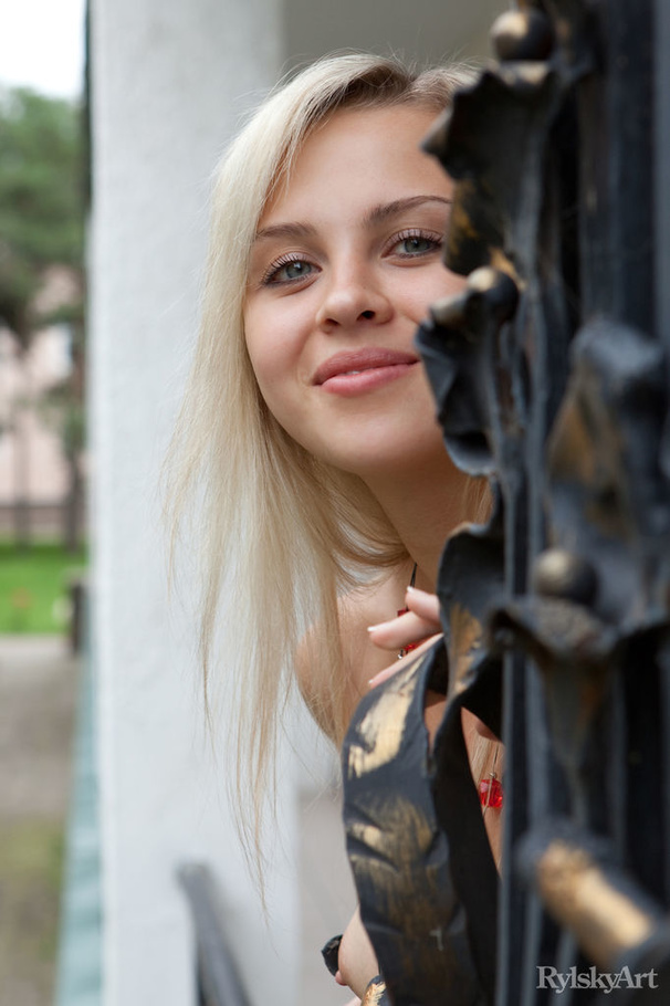 Blonde with cute necklace in black nylons p - XXX Dessert - Picture 1