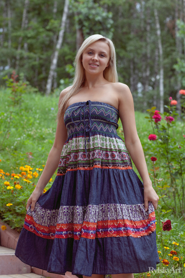 Blonde poses on stairs, in woods, on glade  - XXX Dessert - Picture 1