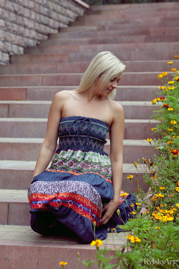 Blonde poses on stairs, in woods, on glade  - XXX Dessert - Picture 2