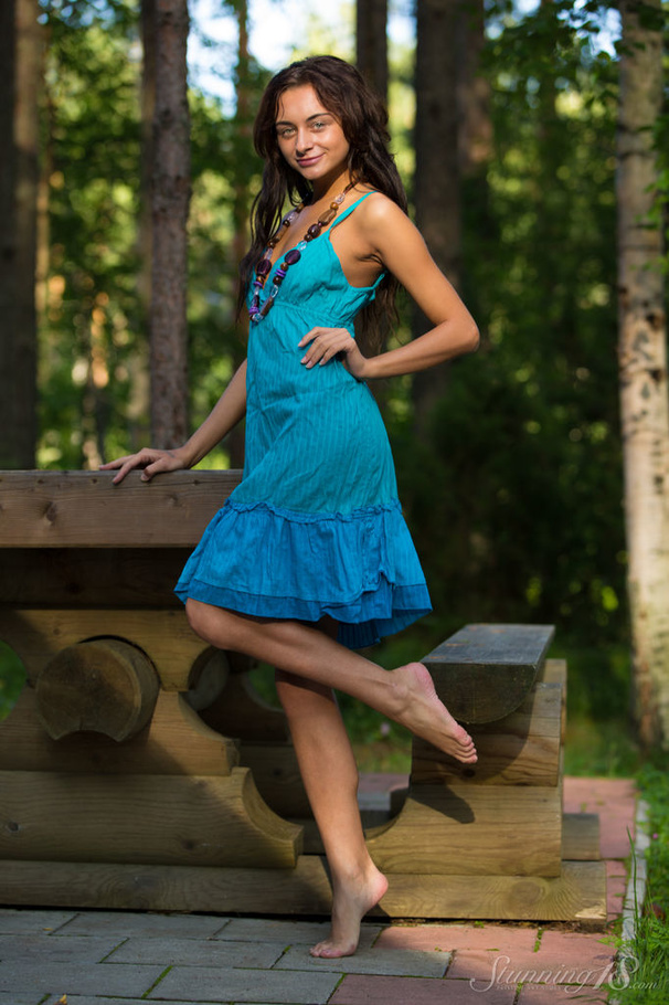 Chick with brown hair and green eyes sits n - XXX Dessert - Picture 1