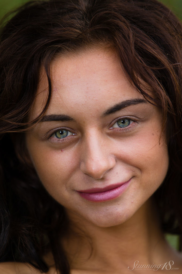 Brunette in long floral gown strips sensual - XXX Dessert - Picture 16