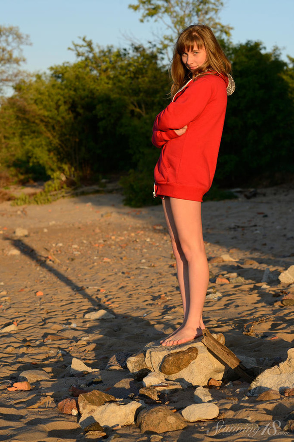 Cutesy brunette strips and play on the beac - XXX Dessert - Picture 1