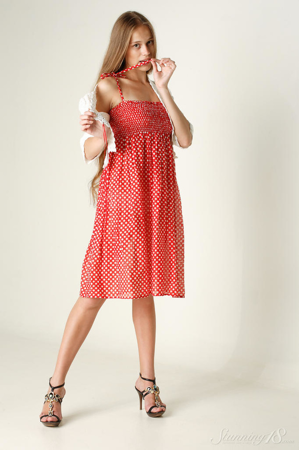 A sexy blonde in a red dress strips to reve - XXX Dessert - Picture 5