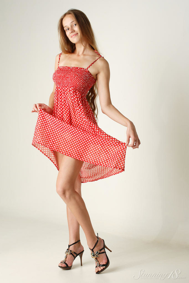 A sexy blonde in a red dress strips to reve - XXX Dessert - Picture 7