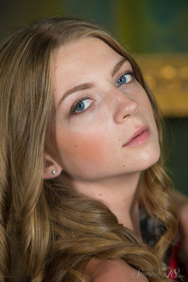 Blonde in pink and white dress artfully pos - XXX Dessert - Picture 16