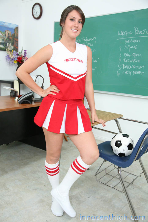 Cute brunette in red and white skirt and so - XXX Dessert - Picture 1