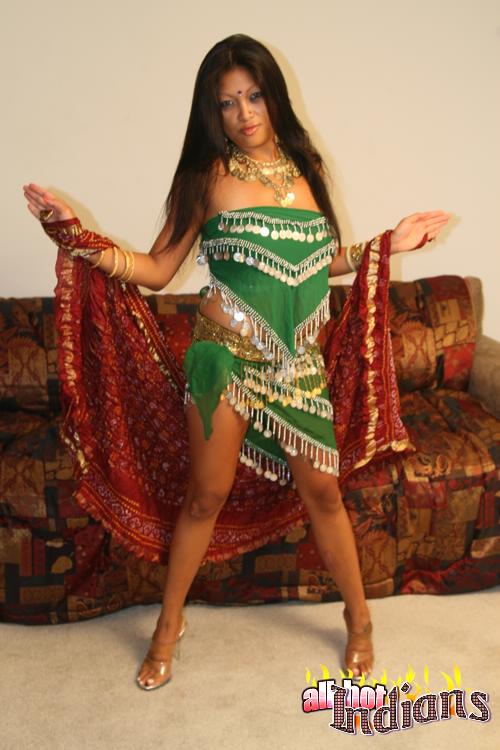 Hot indian babe in green outfit stripteasing and exposing her big tits and shaved pussy under black panty - XXXonXXX - Pic 5