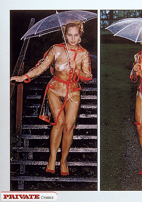 Alluring blonde shows her lusty boobs as she pose her foxy body in a grassy field wearing her pink see through blouse and green pants. Stunning hottie bares her luscious tits and hairy pussy as she pose her banging body outdoor wearing her transparent plastic coat and red high heels while holding a clear plastic umbrella. - XXXonXXX - Pic 9