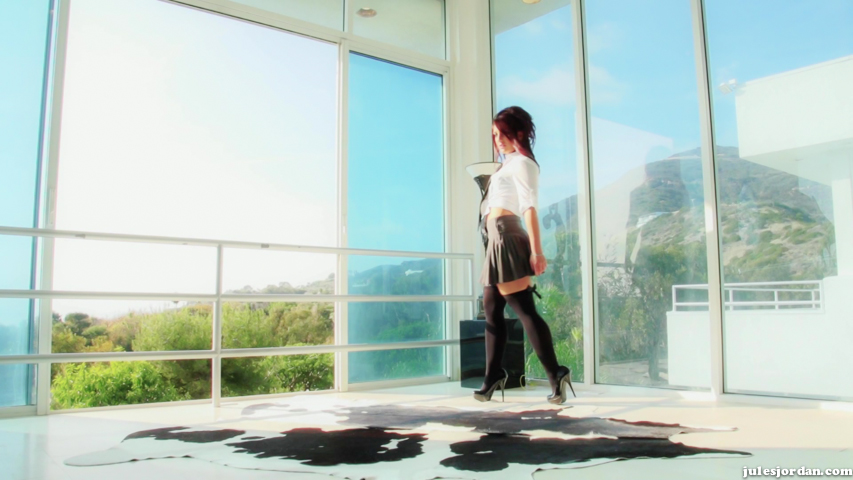 Gorgeous redhead gets her kitty fucked hard on black couch - XXXonXXX - Pic 1