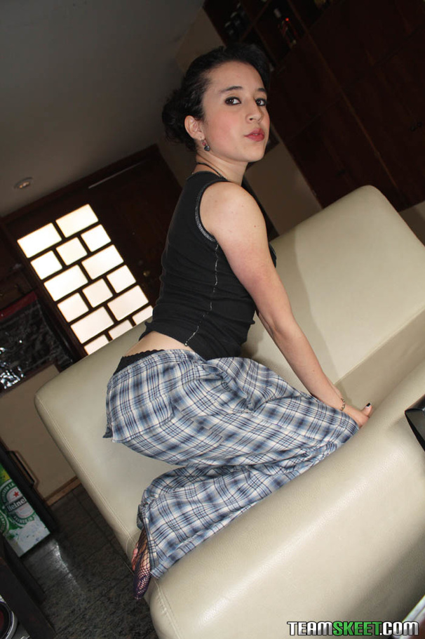 Petite body gal in black fishnet stockings  - XXX Dessert - Picture 2