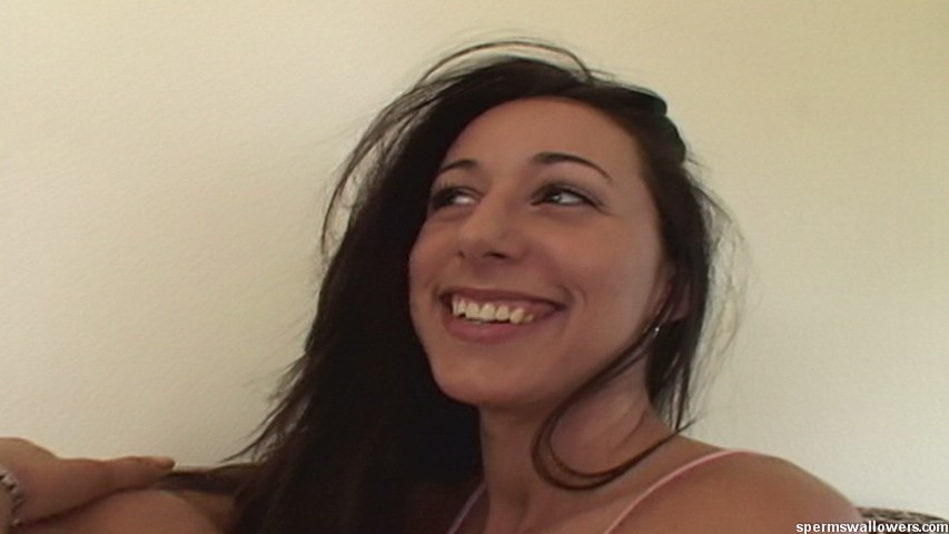 Cute brunette in pink teases with a banana and sucks cock after. - XXXonXXX - Pic 1