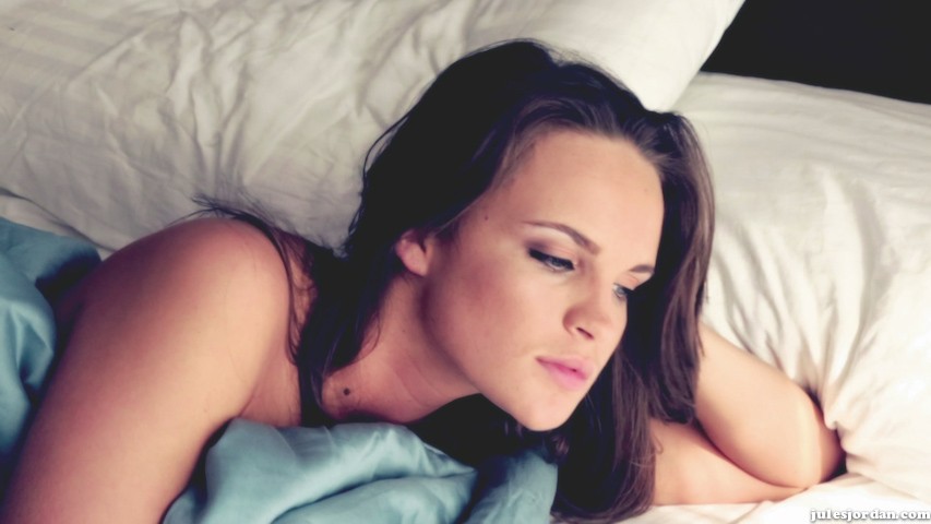 Amazing brunette passionately sucks and fucks a guy in the bed. - XXXonXXX - Pic 1